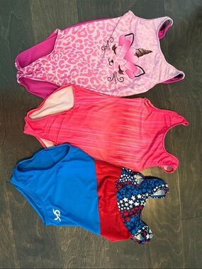 GK elite leotards - Pink kittycorn, Hot Pink, Patriotic Blue (small)